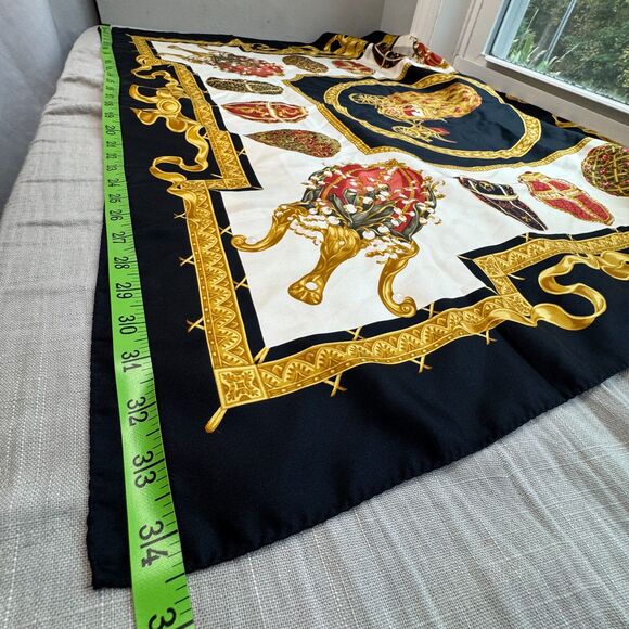 Vintage Carlisle Silk Scarf Made in Italy – Carriage & Jeweled Egg Motif - Picture 6 of 8